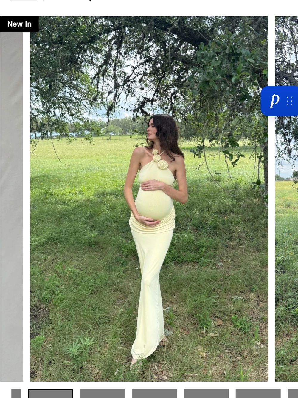 The Jenny Maternity Gown in Butter Yellow with Floral Shoulder Detail